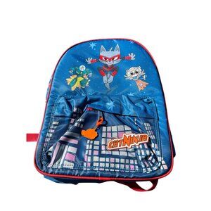 Cat Ninja Kids Backpack With Epic Tag & Adjustable Straps - Blue & Red With Cart